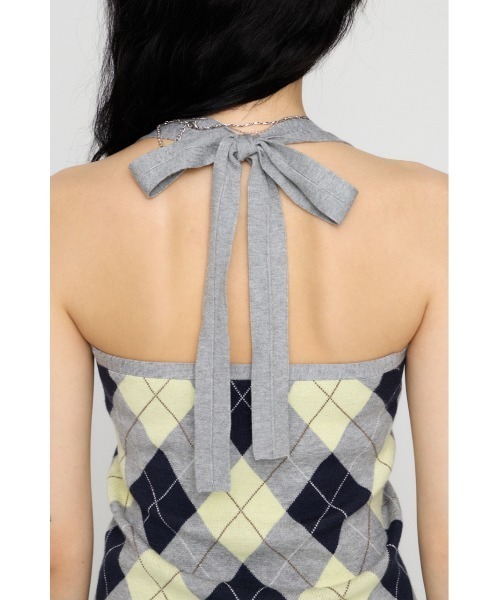 LAGUA GEM（ラグアジェム）の「ARGYLE HALTER NECK トップス（ニット/セーター・レディース・ブラック/ブラウン/グレー・FREE）」の22枚目の写真