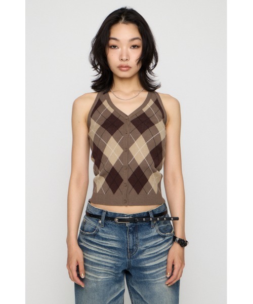 LAGUA GEM（ラグアジェム）の「ARGYLE HALTER NECK トップス（ニット/セーター・レディース・ブラック/ブラウン/グレー・FREE）」の9枚目の写真