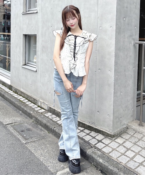 one way（ワンウェイ）の「ラッフルペプラムブラウス（シャツ/ブラウス・レディース・アイボリー/ホワイト/サックスブルー/ホワイト系その他・FREE）」の14枚目の写真