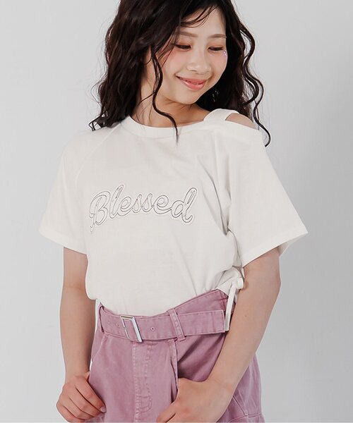 algy(アルジー)の「サイドギャザーワンショルデザイン半袖Tシャツ(Tシャツ/カットソー・キッズ・サックスブルー/アイボリー/カーキ・150/140/130/160)」の2枚目の写真