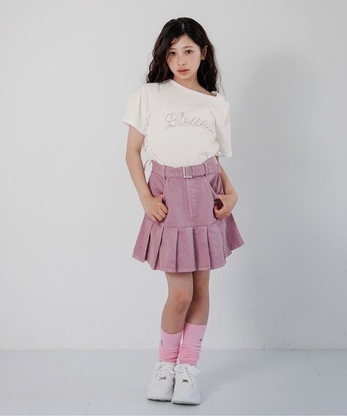 algy(アルジー)の「サイドギャザーワンショルデザイン半袖Tシャツ(Tシャツ/カットソー・キッズ・サックスブルー/アイボリー/カーキ・150/140/130/160)」の9枚目の写真
