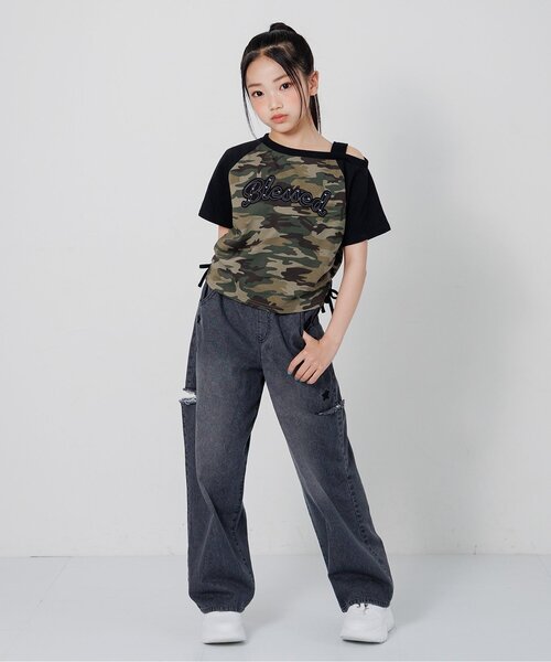 algy(アルジー)の「サイドギャザーワンショルデザイン半袖Tシャツ(Tシャツ/カットソー・キッズ・サックスブルー/アイボリー/カーキ・150/140/130/160)」の7枚目の写真