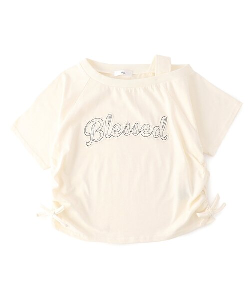 algy(アルジー)の「サイドギャザーワンショルデザイン半袖Tシャツ(Tシャツ/カットソー・キッズ・サックスブルー/アイボリー/カーキ・150/140/130/160)」の5枚目の写真