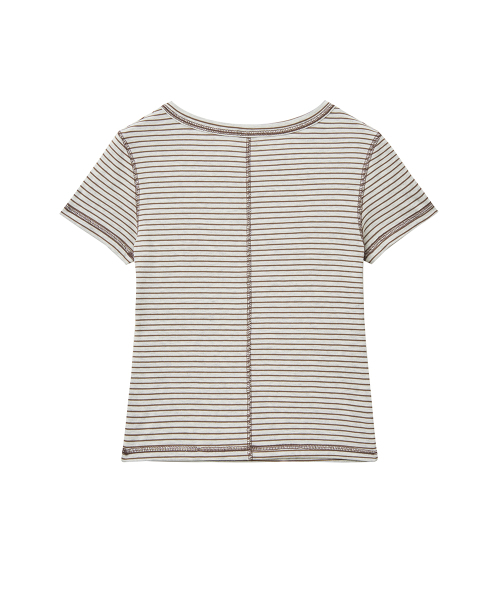 RENSE（レンセ）の「Slim Fit Striped Tee Beige（Tシャツ/カットソー・レディース・その他・OS）」の4枚目の写真