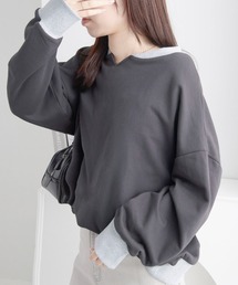 配色デザイン綿混スウェット