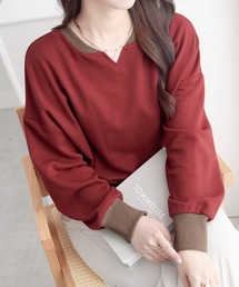 配色デザイン綿混スウェット