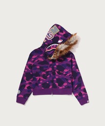COLOR CAMO FUR SHARK CROPPED ZIP HOODIE