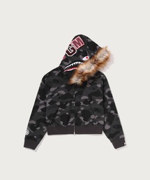 COLOR CAMO FUR SHARK CROPPED ZIP HOODIE