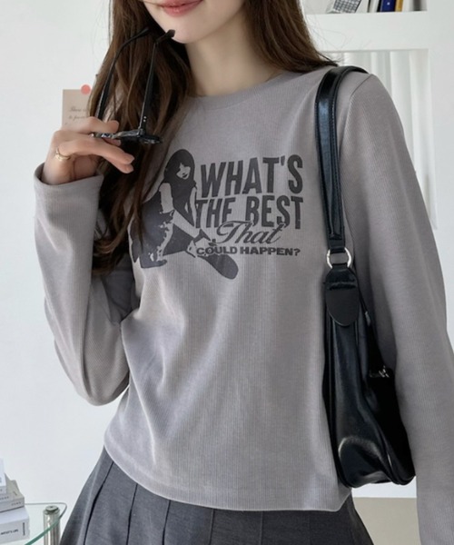 Ada.(エイダ)の「ガール プリント コンパクト ロンT(Tシャツ/カットソー・レディース・ライトグレー/ブラック/ネイビー・FREE)」の6枚目の写真