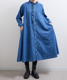 vent blanc / ヴァンブラン4.5oz DENIM フロントフリルワンピース