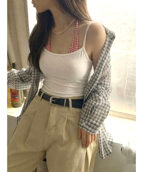 FREE STYLISTS(フリー スタイリスト)の「ギャル 韓国風 リボンタイ フェイクレイヤード ノースリーブ トップス 春・秋インナー(ベスト・レディース・グレー/ブラック/インディゴブルー/ホワイト・F)」の21枚目の写真