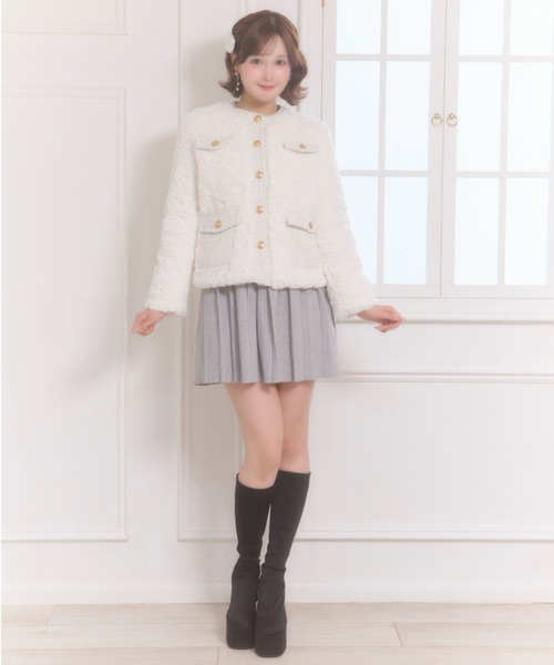 Mejoul(メジュール)の「【2026秋冬新作】ファーツイードアウター(ノーカラージャケット・レディース・ホワイト・F)」の8枚目の写真