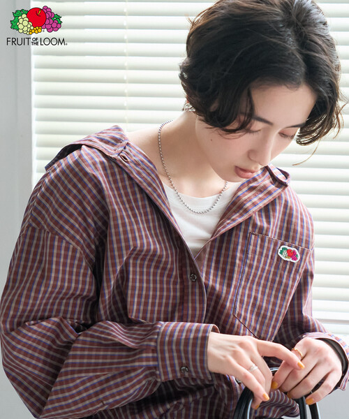 FREAK'S STORE(フリークスストア)の「FRUIT OF THE LOOM×FREAK'S STORE/フルーツオブザルーム 別注 フード付きシャツ/チェックシャツ(シャツ/ブラウス・レディース・ブラック/ブラウン/ブルー・フリ-)」の1枚目の写真