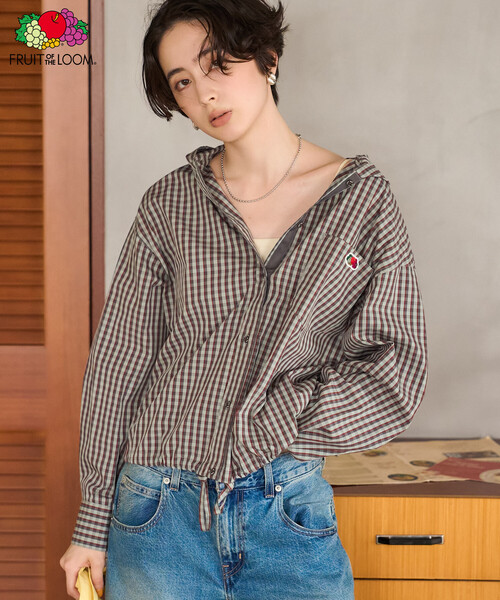 FREAK'S STORE(フリークスストア)の「FRUIT OF THE LOOM×FREAK'S STORE/フルーツオブザルーム 別注 フード付きシャツ/チェックシャツ(シャツ/ブラウス・レディース・ブラック/ブラウン/ブルー・フリ-)」の3枚目の写真