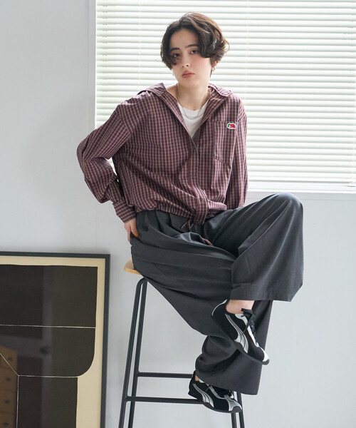 FREAK'S STORE(フリークスストア)の「FRUIT OF THE LOOM×FREAK'S STORE/フルーツオブザルーム 別注 フード付きシャツ/チェックシャツ(シャツ/ブラウス・レディース・ブラック/ブラウン/ブルー・フリ-)」の13枚目の写真