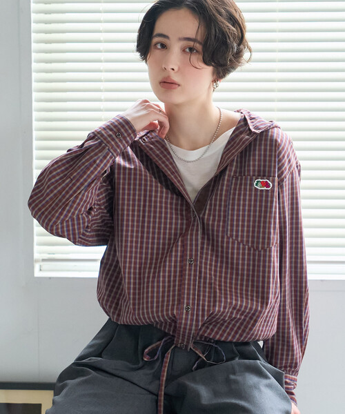FREAK'S STORE(フリークスストア)の「FRUIT OF THE LOOM×FREAK'S STORE/フルーツオブザルーム 別注 フード付きシャツ/チェックシャツ(シャツ/ブラウス・レディース・ブラック/ブラウン/ブルー・フリ-)」の14枚目の写真