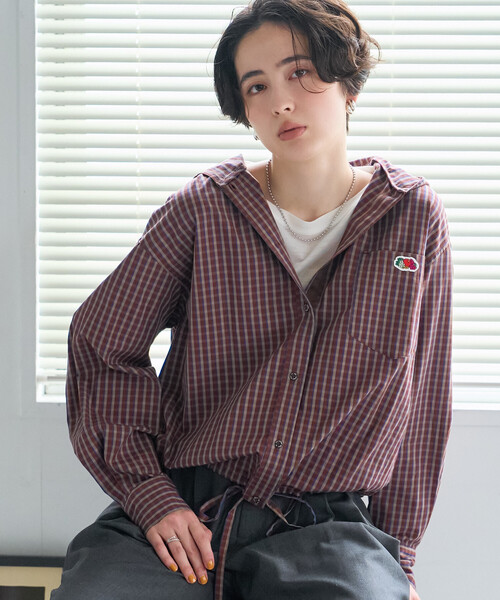 FREAK'S STORE(フリークスストア)の「FRUIT OF THE LOOM×FREAK'S STORE/フルーツオブザルーム 別注 フード付きシャツ/チェックシャツ(シャツ/ブラウス・レディース・ブラック/ブラウン/ブルー・フリ-)」の15枚目の写真