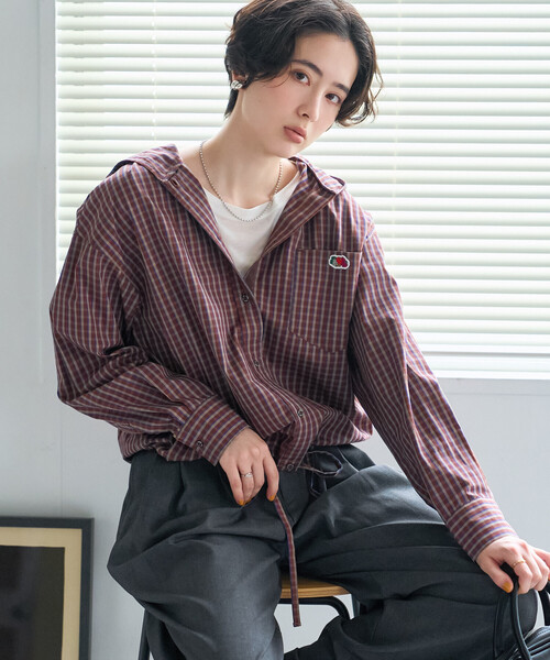 FREAK'S STORE(フリークスストア)の「FRUIT OF THE LOOM×FREAK'S STORE/フルーツオブザルーム 別注 フード付きシャツ/チェックシャツ(シャツ/ブラウス・レディース・ブラック/ブラウン/ブルー・フリ-)」の16枚目の写真