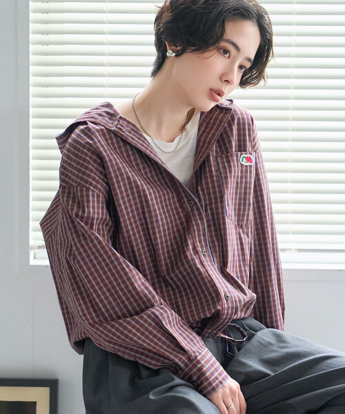 FREAK'S STORE(フリークスストア)の「FRUIT OF THE LOOM×FREAK'S STORE/フルーツオブザルーム 別注 フード付きシャツ/チェックシャツ(シャツ/ブラウス・レディース・ブラック/ブラウン/ブルー・フリ-)」の17枚目の写真