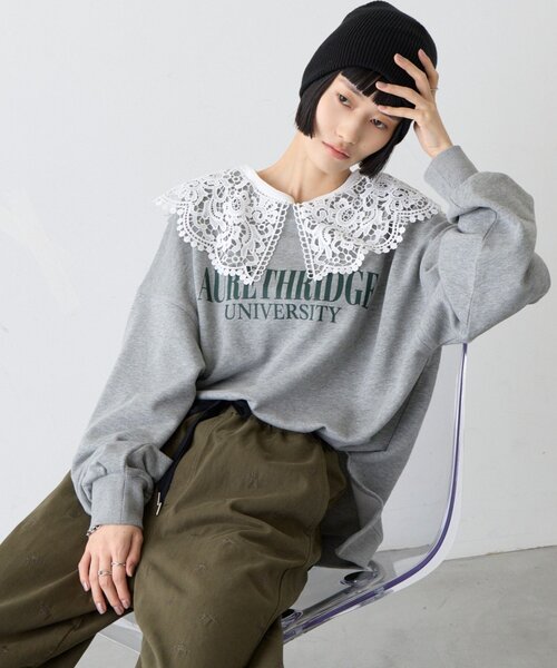CIAOPANIC TYPY(チャオパニックティピー)の「∴カレッジロゴサイドスリットオーバースウェット(Tシャツ/カットソー・レディース・グレー/オフホワイト/ブラウン/チャコールグレー/レッド/グリーン・ONE SIZE)」の3枚目の写真