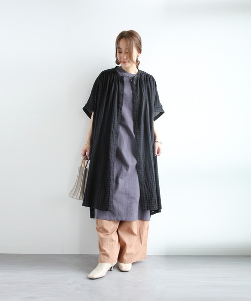 and it_(アンドイット)の「ギンガムチェックギャザー五分袖ワイドワンピース(ワンピース・レディース・ブラック・M-L)」の22枚目の写真