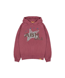 PIGMENTウォッシュ グランジスター・レタリング オーバーサイズ フード スウェットシャツ ABH367-165 ダスティピンク