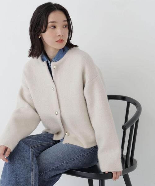 NATURAL BEAUTY BASIC(ナチュラルビューティーベーシック)の「接結ニットジャケット(カーディガン/ボレロ・レディース・グレー系その他/ホワイト系その他/パープル系その他・FREE)」の2枚目の写真