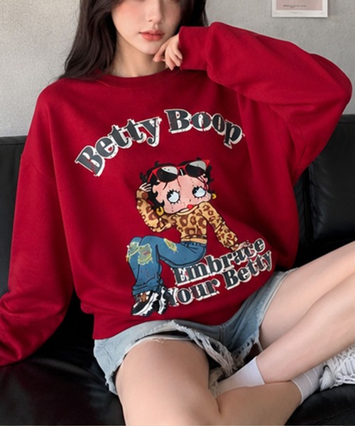 GLAMOROUS JANE（グラマラスジェーン）の「BETTY BOOPプリントオーバーサイズトレーナー（スウェット・レディース・レッド/杢グレー/ブラック・FREE）」の3枚目の写真
