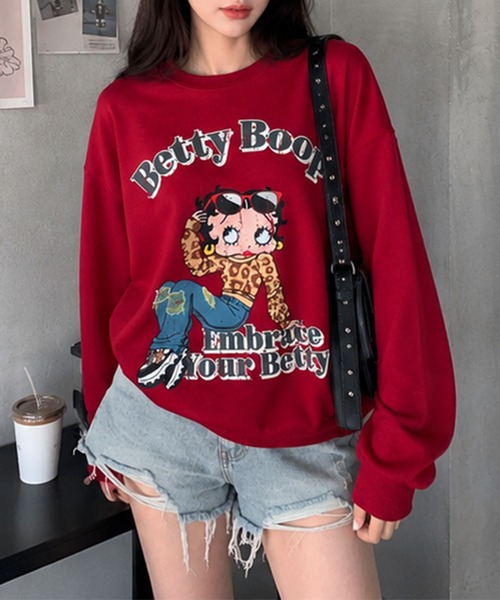 GLAMOROUS JANE（グラマラスジェーン）の「BETTY BOOPプリントオーバーサイズトレーナー（スウェット・レディース・レッド/杢グレー/ブラック・FREE）」の5枚目の写真