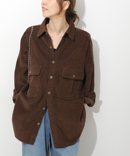 JOURNAL STANDARD relume(ジャーナルスタンダード レリューム)の「【LANCER/ランサー】 コーデュロイビッグシャツ(シャツ/ブラウス・レディース・ブラウン/ホワイト・MEDIUM)」の2枚目の写真