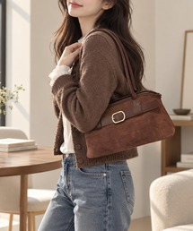 【クラシカルなベルトデザインで高見え♪】スエードライク ベルトデザインミニボストンバッグ