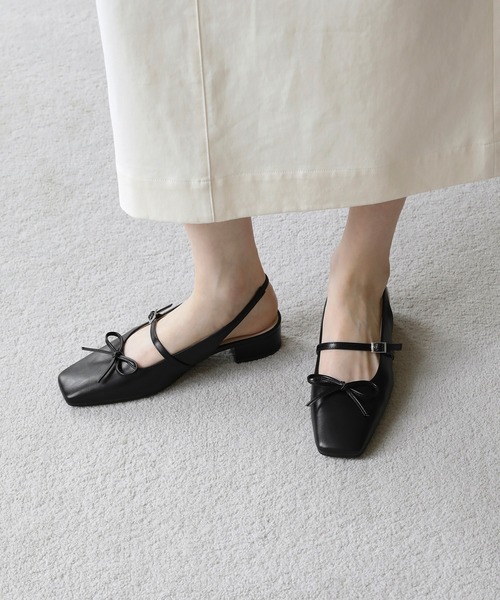 SAPPUN(サプン)の「Lemar(レマー)リボンスリングバックフラットパンプス(220-65104)SAPPUN(サプン)(パンプス・レディース・ブラック/ベージュ・24.5/24/23.5/23/22.5)」の4枚目の写真