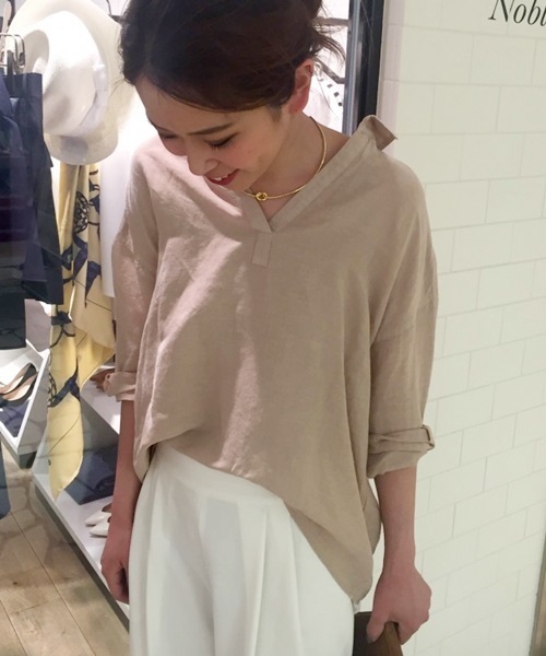 Noble（ノーブル）の「リネンスラブ エアリーシャツ◆（シャツ/ブラウス・レディース・ベージュ/ホワイト・FREE）」の2枚目の写真