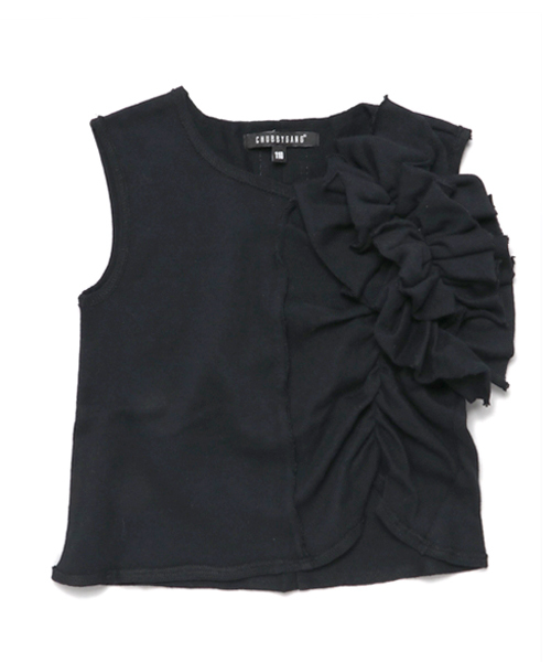 CHUBBYGANG（チャビーギャング）の「フリルデザインノースリーブTシャツ（タンクトップ・キッズ・ブラック/オフホワイト・160/130/140/150/110/120/100）」の2枚目の写真
