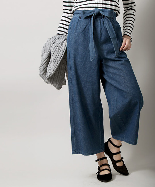 WEGO（ウィゴー）の「WEGO/リボンクロップドワイドパンツ（その他パンツ・レディース・インディゴブルー/ベージュ/サックスブルー/ブラック/ピンク/オフホワイト/ダークインディゴブルー・FREE）」の5枚目の写真
