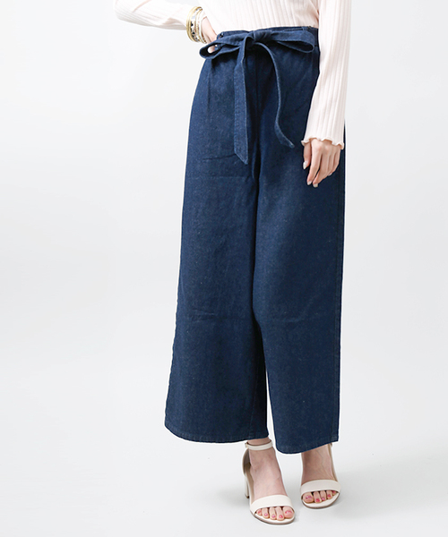 WEGO（ウィゴー）の「WEGO/リボンクロップドワイドパンツ（その他パンツ・レディース・インディゴブルー/ベージュ/サックスブルー/ブラック/ピンク/オフホワイト/ダークインディゴブルー・FREE）」の6枚目の写真