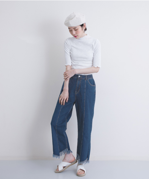 MERLOT（メルロー）の「デニムランダムカットワイドパンツ578-6527（デニムパンツ・レディース・ライトブルー/ブルー/ネイビー・FREE）」の6枚目の写真