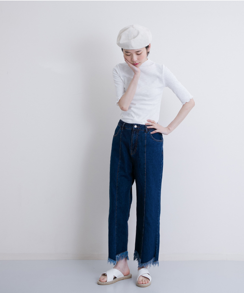 MERLOT（メルロー）の「デニムランダムカットワイドパンツ578-6527（デニムパンツ・レディース・ライトブルー/ブルー/ネイビー・FREE）」の10枚目の写真