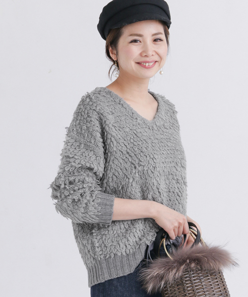 URBAN RESEARCH Sonny Label（アーバンリサーチサニーレーベル）の「ループヤーンニットプルオーバー（ニット/セーター・レディース・グレー/レッド/オフホワイト/ブルー系その他・FREE）」の3枚目の写真