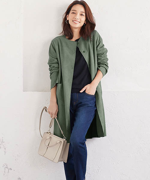 Pierrot（ピエロ）の「フェイクスエード ノーカラーコート（ノーカラー