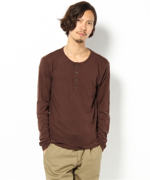 CIAOPANIC(チャオパニック)の「【Ciaopanic】ヘンリーネックL/S(Tシャツ/カットソー・メンズ・ワインレッド/ブラウン/ブラック・MEDIUM/LARGE)」の3枚目の写真