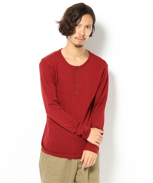 CIAOPANIC(チャオパニック)の「【Ciaopanic】ヘンリーネックL/S(Tシャツ/カットソー・メンズ・ワインレッド/ブラウン/ブラック・MEDIUM/LARGE)」の1枚目の写真