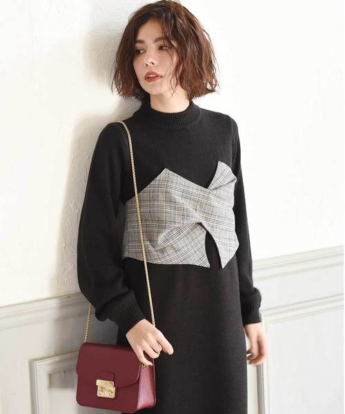 Luz Llena（ラズレナ）の「グレンチェック柄ビスチェドッキングハイネックワンピース（ワンピース・レディース・ブラウン/グレー・MEDIUM）」の13枚目の写真