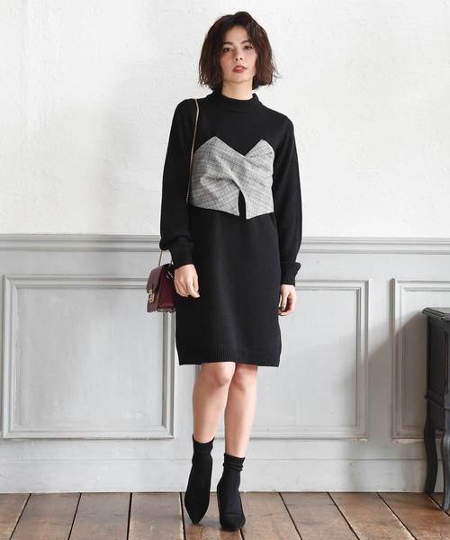 Luz Llena（ラズレナ）の「グレンチェック柄ビスチェドッキングハイネックワンピース（ワンピース・レディース・ブラウン/グレー・MEDIUM）」の14枚目の写真