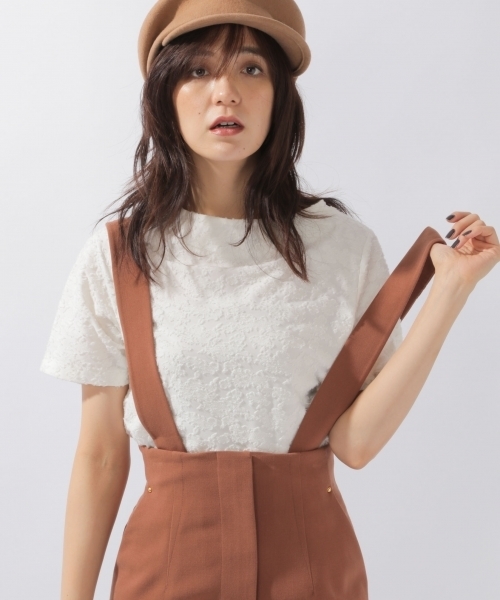 laboratory work(ラボラトリーワーク)の「ジャガードレースモックネックプルオーバー(Tシャツ/カットソー・レディース・アイボリー/オフホワイト/ブラック・MEDIUM)」の2枚目の写真