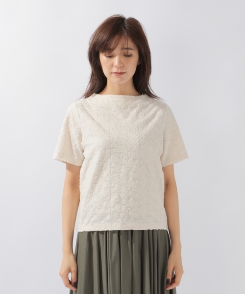 laboratory work(ラボラトリーワーク)の「ジャガードレースモックネックプルオーバー(Tシャツ/カットソー・レディース・アイボリー/オフホワイト/ブラック・MEDIUM)」の7枚目の写真