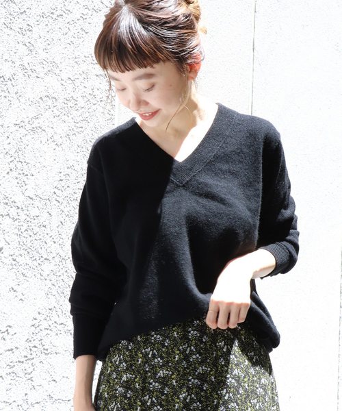 JOURNAL STANDARD(ジャーナルスタンダード)の「《WEB限定》JS+eホワイトカシミヤ天竺Vネックプルオーバー◆(ニット/セーター)」|ブラック