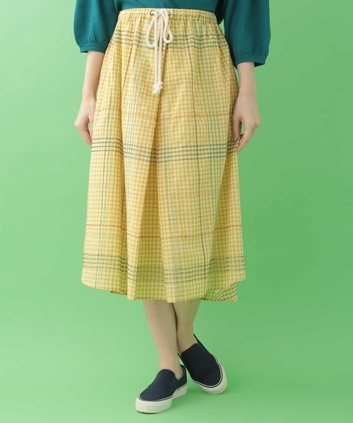 Jocomomola(ホコモモラ)の「チェックステッチデザインスカート(スカート・レディース・ブルー/マスタード・40)」の14枚目の写真