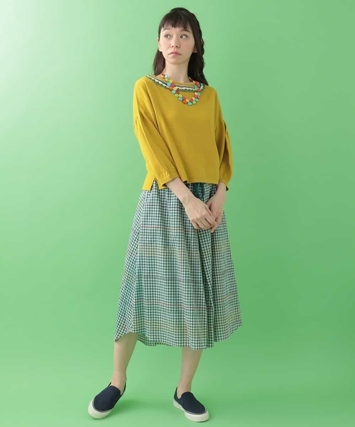 Jocomomola(ホコモモラ)の「チェックステッチデザインスカート(スカート・レディース・ブルー/マスタード・40)」の13枚目の写真