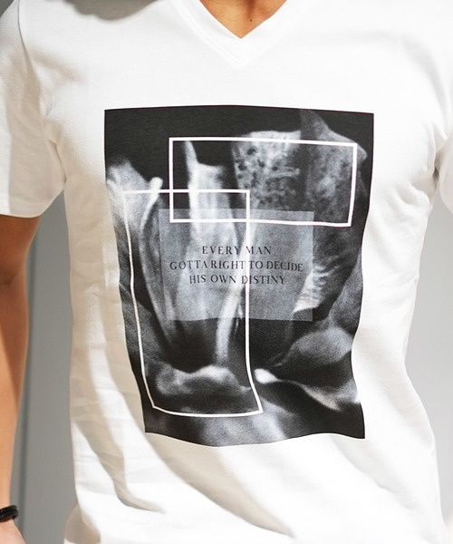 GOSTAR DE FUGA（ゴスタール ジフーガ）の「モノクロデザインVネック半袖Tカットソー/半袖Tシャツ（Tシャツ/カットソー・メンズ・ホワイト/ブラック・M/L）」の5枚目の写真